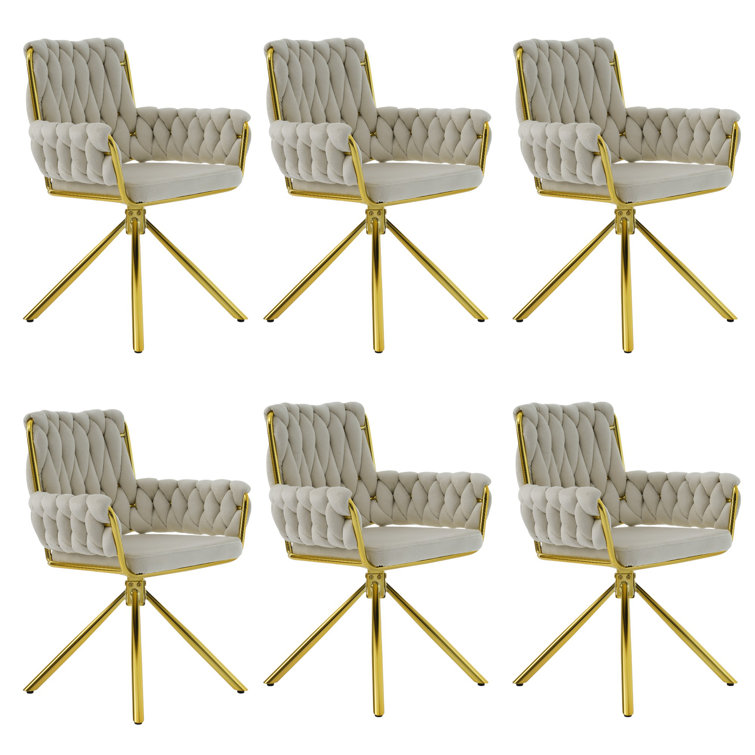 Canora Grey Set Of 6 Velvet Dining Chair Swivel Chair With Four Metal